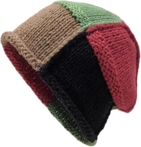 Crochet Beanie for Women Handmade Boho Slouchy Hat with Color Block Design Soft Skull Cap for Daily Casual Wear in Saudi Arabia