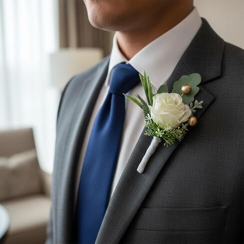 Jowxsx 2Pcs Roses Boutonniere for Men Wedding, Groom Groomsman Artificial White Rose Flowers with pins for Wedding Anniversary Celebration,Prom,Party,Home Decoration Artificial Flowers in Saudi Arabia