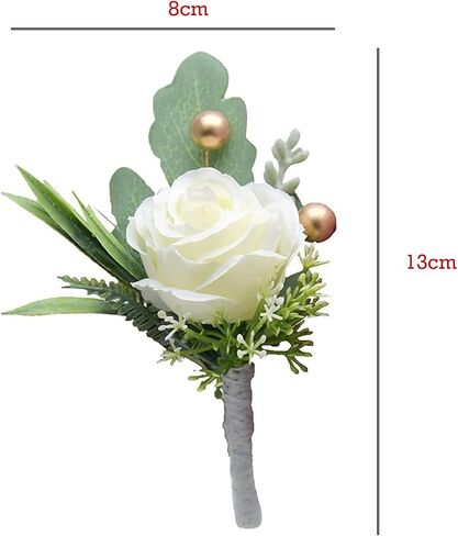 Jowxsx 2Pcs Roses Boutonniere for Men Wedding, Groom Groomsman Artificial White Rose Flowers with pins for Wedding Anniversary Celebration,Prom,Party,Home Decoration Artificial Flowers in Saudi Arabia