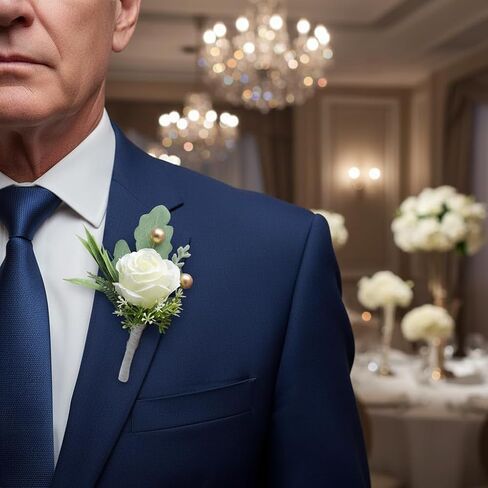 Jowxsx 2Pcs Roses Boutonniere for Men Wedding, Groom Groomsman Artificial White Rose Flowers with pins for Wedding Anniversary Celebration,Prom,Party,Home Decoration Artificial Flowers in Saudi Arabia