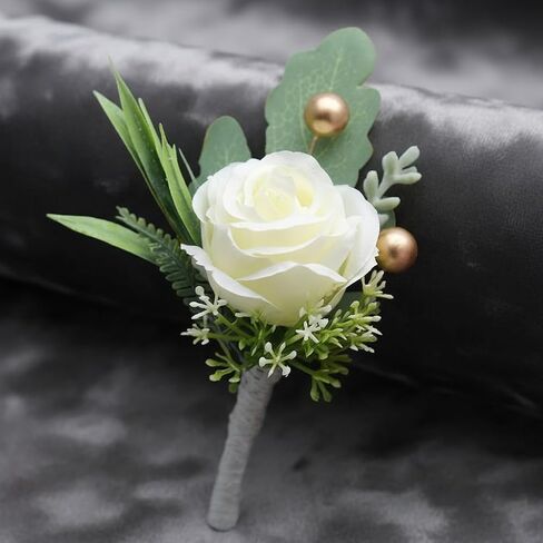 Jowxsx 2Pcs Roses Boutonniere for Men Wedding, Groom Groomsman Artificial White Rose Flowers with pins for Wedding Anniversary Celebration,Prom,Party,Home Decoration Artificial Flowers in Saudi Arabia