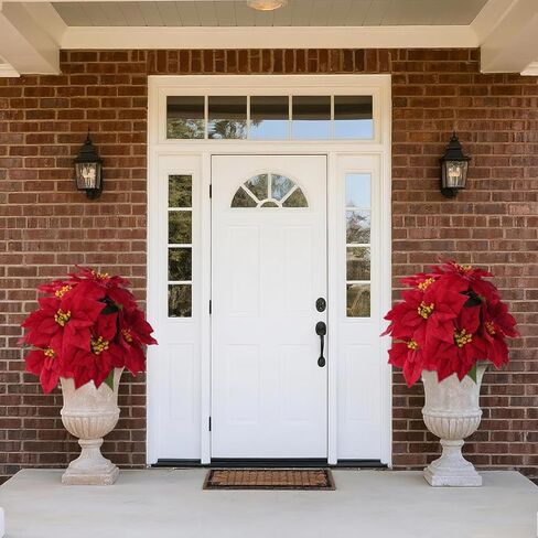 زهور البونسيتة الاصطناعية مقاس 16 بوصة للأماكن الخارجية نبات البونسيتة الأحمر الصناعي لعيد الميلاد 11 رأسًا من الزهور الشتوية لديكور الشرفة الأمامية والحديقة والفناء in Kuwait