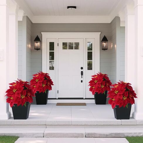 زهور البونسيتة الاصطناعية مقاس 16 بوصة للأماكن الخارجية نبات البونسيتة الأحمر الصناعي لعيد الميلاد 11 رأسًا من الزهور الشتوية لديكور الشرفة الأمامية والحديقة والفناء in Kuwait