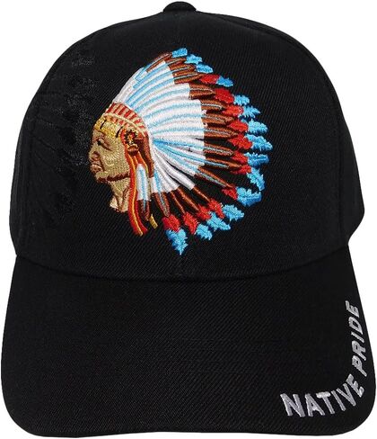 Trade Winds Native Pride Indian Chief Headdress Black Shadow Adjustable Embroidered Hat Cap Multicolor in Saudi Arabia