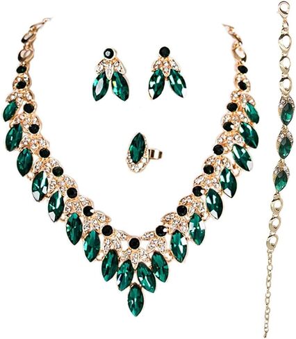 طقم مجوهرات الزفاف من حجر الراين الكريستالي، 4 قطع، قلادة وأقراط وخاتم وسوار، تصميم زهور in Kuwait