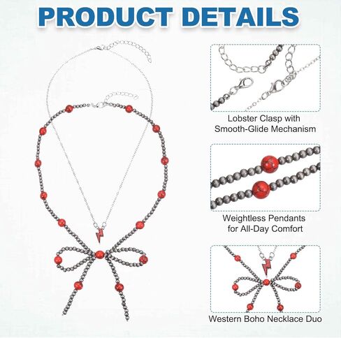 MECCANIXITY Stackable Turquoise Pearl Bow Necklace for Women with Turquoise Pendant for Western Boho Country Jewelry Accessories in Saudi Arabia