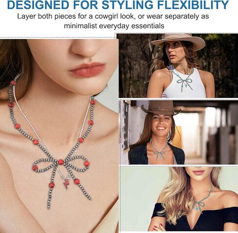 MECCANIXITY Stackable Turquoise Pearl Bow Necklace for Women with Turquoise Pendant for Western Boho Country Jewelry Accessories in Saudi Arabia