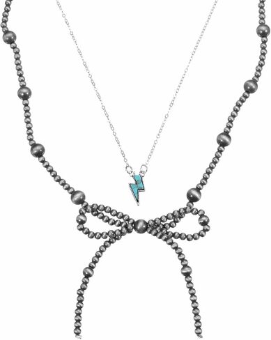 MECCANIXITY Stackable Turquoise Pearl Bow Necklace for Women with Turquoise Pendant for Western Boho Country Jewelry Accessories in Saudi Arabia
