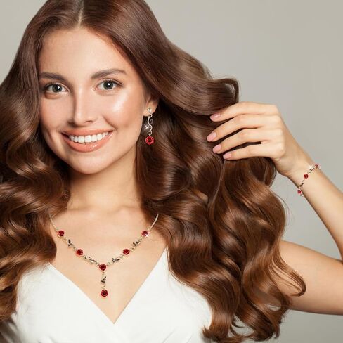 3 Pcs Red Rose Jewelry Set, Rose Flower Pendant Necklace, Dangle Earrings, Bracelet, Alloy Red Jewelry Sets for Women Wedding Party Gift in Saudi Arabia
