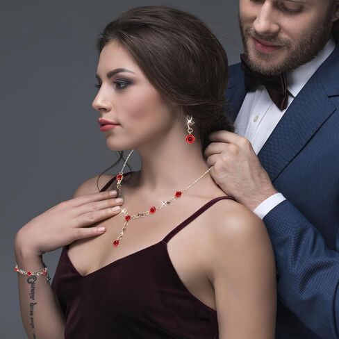 3 Pcs Red Rose Jewelry Set, Rose Flower Pendant Necklace, Dangle Earrings, Bracelet, Alloy Red Jewelry Sets for Women Wedding Party Gift in Saudi Arabia