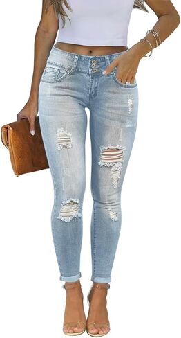 Yajedo Women's Skinny Ripped Trendy Jeans Distressed Stretchy Slim Fit Denim Pants in Saudi Arabia