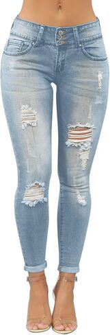 Yajedo Women's Skinny Ripped Trendy Jeans Distressed Stretchy Slim Fit Denim Pants in Saudi Arabia