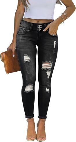 Yajedo Women's Skinny Ripped Trendy Jeans Distressed Stretchy Slim Fit Denim Pants in Saudi Arabia
