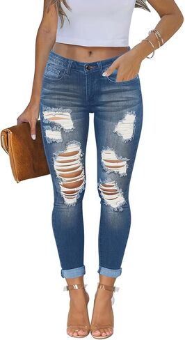 Yajedo Women's Skinny Ripped Trendy Jeans Distressed Stretchy Slim Fit Denim Pants in Saudi Arabia