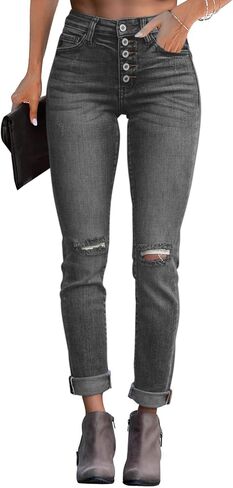 Yajedo Women's Skinny Ripped Trendy Jeans Distressed Stretchy Slim Fit Denim Pants in Saudi Arabia