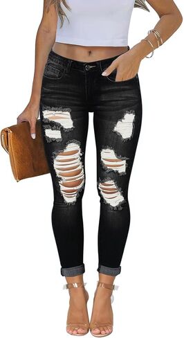 Yajedo Women's Skinny Ripped Trendy Jeans Distressed Stretchy Slim Fit Denim Pants in Saudi Arabia