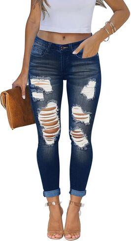 Yajedo Women's Skinny Ripped Trendy Jeans Distressed Stretchy Slim Fit Denim Pants in Saudi Arabia