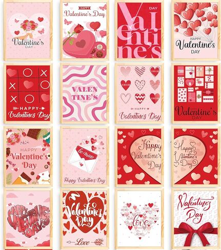 Colarr 16 Pcs Valentine Day Wall Art Prints Romantic Red Pink Love Heart Posters Decorative Sweet Art Poster for Valentines Wedding Anniversary Home Room Gallery Decor, 8 x 10 Inch, Unframed in Saudi Arabia