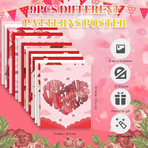 Colarr 16 Pcs Valentine Day Wall Art Prints Romantic Red Pink Love Heart Posters Decorative Sweet Art Poster for Valentines Wedding Anniversary Home Room Gallery Decor, 8 x 10 Inch, Unframed in Saudi Arabia