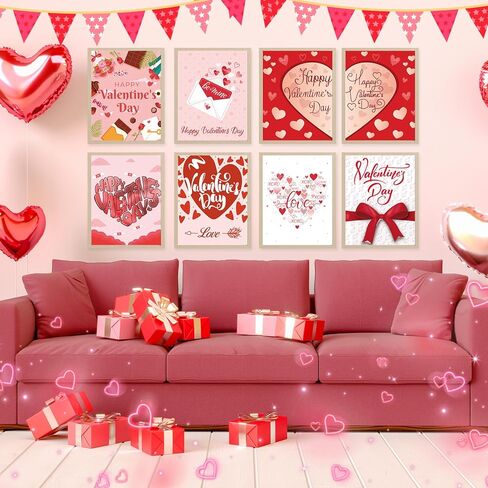 Colarr 16 Pcs Valentine Day Wall Art Prints Romantic Red Pink Love Heart Posters Decorative Sweet Art Poster for Valentines Wedding Anniversary Home Room Gallery Decor, 8 x 10 Inch, Unframed in Saudi Arabia