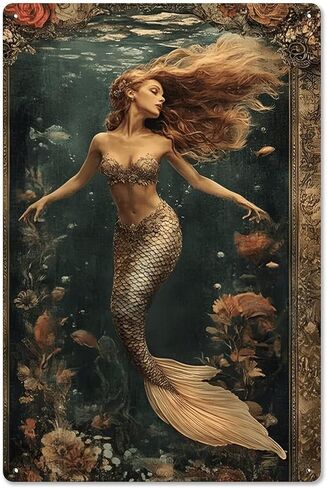Mermaid Swims in Frame Rustic Aluminum Wall Art & Metal Tin Sign - 8x12in Vintage Indoor Outdoor Decor for Home, Office, Cafe, Yard & Garden，Farm in Saudi Arabia