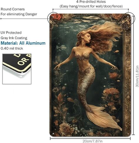 Mermaid Swims in Frame Rustic Aluminum Wall Art & Metal Tin Sign - 8x12in Vintage Indoor Outdoor Decor for Home, Office, Cafe, Yard & Garden，Farm in Saudi Arabia