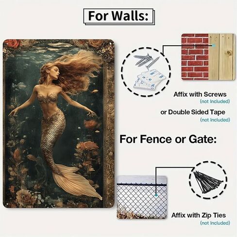 Mermaid Swims in Frame Rustic Aluminum Wall Art & Metal Tin Sign - 8x12in Vintage Indoor Outdoor Decor for Home, Office, Cafe, Yard & Garden，Farm in Saudi Arabia