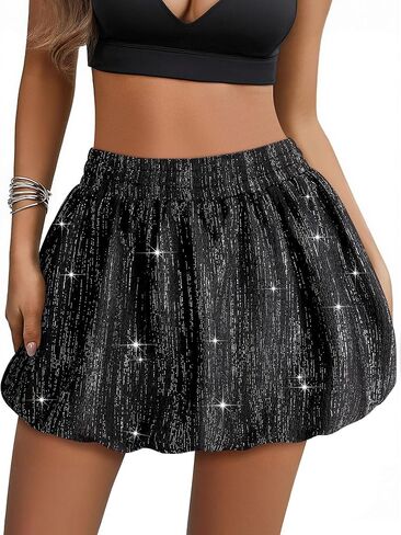 Ezcosplay Women Bubble Mini Skirt High Waisted Puffy Balloon Short Skirts Sparkly Glitter Y2K Going Out Club Skirt in Saudi Arabia