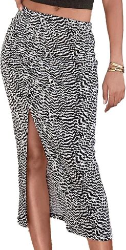 LASCANA Women's Ruched Slit Midi Skirt in Saudi Arabia