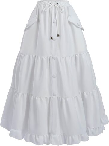 Nuoqi Renaissance Skirt Women High Waist Victorian Skirt Long Maxi Skirt with Pockets in Saudi Arabia