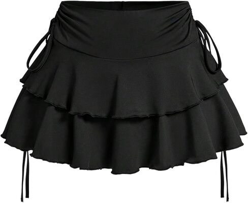Women's Leopard Print Mini Skirt Y2k Cheetah Ruffle Layered Drawstring A Line Short Skirts in Saudi Arabia