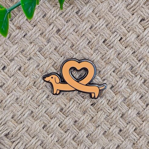 Cute Dachshund Pin with Heart Shape - Animal World Series - Enamel Lapel Pin - Plated Badge for Clothing, Bags, and Lanyards in Saudi Arabia