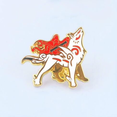 White Wolf Okami Amaterasu Japanese Mythology Sun Goddess Enamel Pin Novelty Brooch Buttons Jewelry for Jackets Jeans Backpack Cloth Lapel Bag Hat Gift for Anime Lovers Men Women in Saudi Arabia