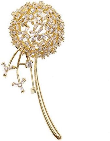 Flower Design Dandelion Brooch in 14K Gold, Moissanite and Crystal Embellished Floral Brooch, Fashion Accessories for Women in Saudi Arabia