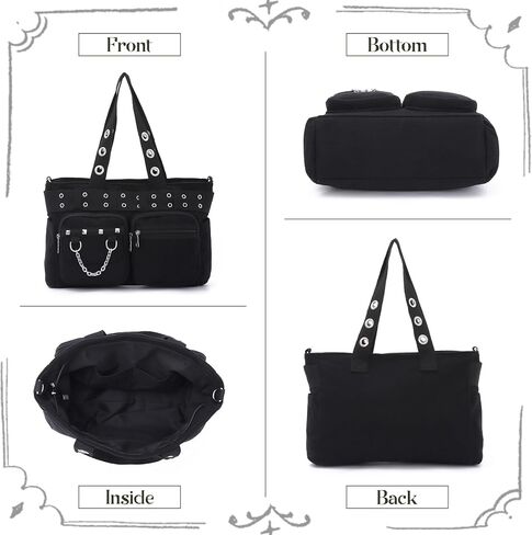 حقيبة حمل SUKUTU Goth للنساء، محفظة قصيرة على الطراز القوطي، حقيبة كتف كبيرة للسفر للعمل في الكلية in Kuwait