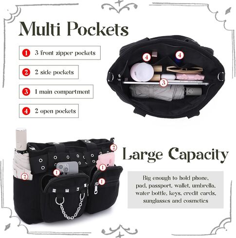 حقيبة حمل SUKUTU Goth للنساء، محفظة قصيرة على الطراز القوطي، حقيبة كتف كبيرة للسفر للعمل في الكلية in Kuwait