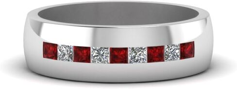 Created Square Cut Red Ruby Gemstone Channel Set 925 Sterling Silver 14K White Gold Over Diamond Men's Wedding Anniversary Band Ring for Men in Saudi Arabia