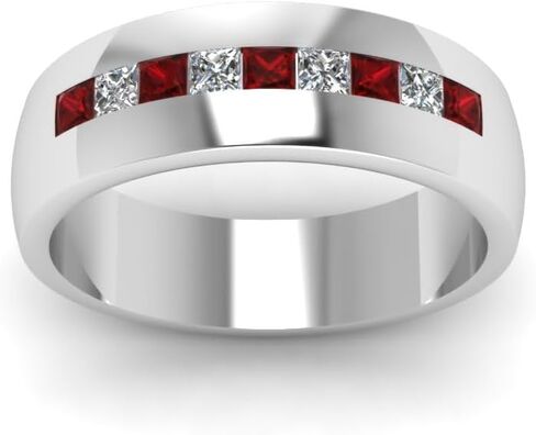 Created Square Cut Red Ruby Gemstone Channel Set 925 Sterling Silver 14K White Gold Over Diamond Men's Wedding Anniversary Band Ring for Men in Saudi Arabia