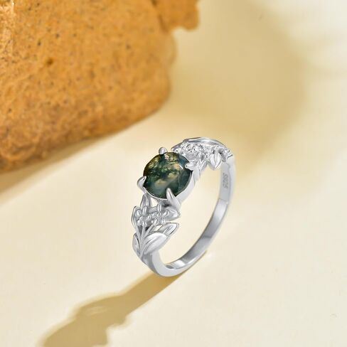 Natural Moss Agate Ring for Women 925 Sterling Silver Leaf Band Ring with Genuine Moss Agate Jewelry Gifts for Mom Wife in Kuwait