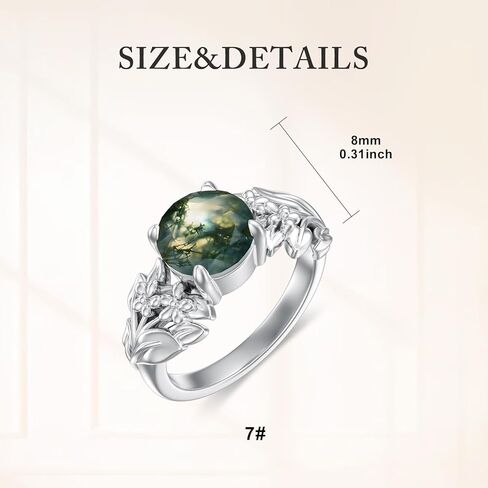 Natural Moss Agate Ring for Women 925 Sterling Silver Leaf Band Ring with Genuine Moss Agate Jewelry Gifts for Mom Wife in Kuwait