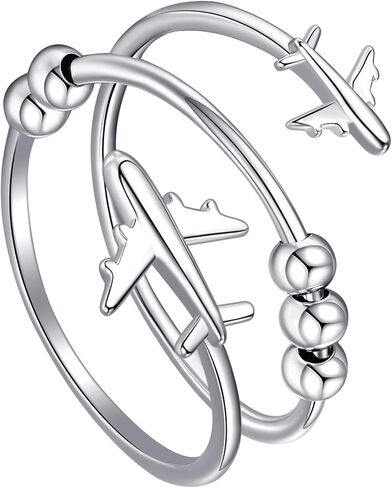 Flight Attendant Gifts 925 Sterling Silver Airplane Ring Fidget Ring Airplane Jewelry for Women 7/8/9 in Saudi Arabia