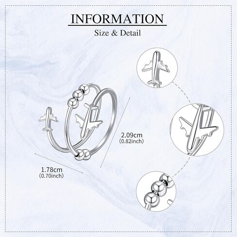 Flight Attendant Gifts 925 Sterling Silver Airplane Ring Fidget Ring Airplane Jewelry for Women 7/8/9 in Saudi Arabia