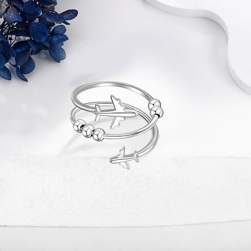 Flight Attendant Gifts 925 Sterling Silver Airplane Ring Fidget Ring Airplane Jewelry for Women 7/8/9 in Saudi Arabia