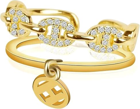 18K Gold-Plated Adjustable Ring Set, Elegant Pendant Design With Cubic Zircon, Trendy Women's Fashion Jewelry Collection, deal Gifts Choice in Saudi Arabia
