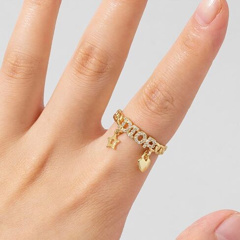 18K Gold-Plated Adjustable Ring Set, Elegant Pendant Design With Cubic Zircon, Trendy Women's Fashion Jewelry Collection, deal Gifts Choice in Saudi Arabia