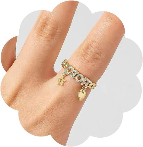 18K Gold-Plated Adjustable Ring Set, Elegant Pendant Design With Cubic Zircon, Trendy Women's Fashion Jewelry Collection, deal Gifts Choice in Saudi Arabia