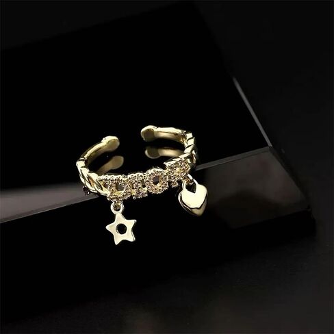 18K Gold-Plated Adjustable Ring Set, Elegant Pendant Design With Cubic Zircon, Trendy Women's Fashion Jewelry Collection, deal Gifts Choice in Saudi Arabia