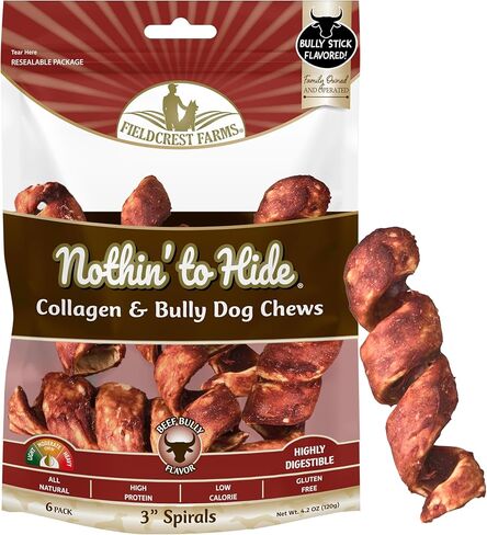 Fieldcrest Farms 6in Bully Mrunchers- All-Natural 100 ٪ Beef Belly Stick بديل ، مستساغة للغاية ، سهلة الهضم ، بدون إضافات ، مكون واحد مضغ طويل الأمد للكلاب- 6 PCs in Kuwait