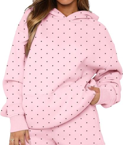 Women Polka Dot Graphic Oversized Fleece Y2k Hoodies Long Sleeve Hooded Sweatshirt Pullover Tops Fall Aesthetic in Saudi Arabia