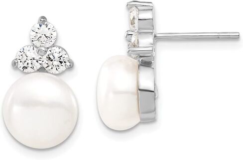 Real 925 Sterling Silver 9-10mm Coin Freshwater Cultured Pearl CZ Cubic Zirconia Earring and Necklace Set 17" in Saudi Arabia